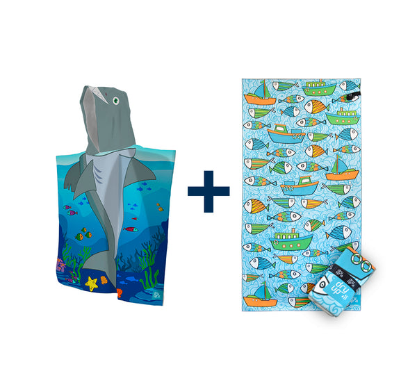 PROMO Toalla GLUG LUP + Poncho SHARKY
