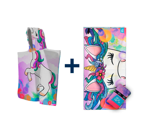 PROMO Toalla CARAMELO + Poncho UNICORNIO