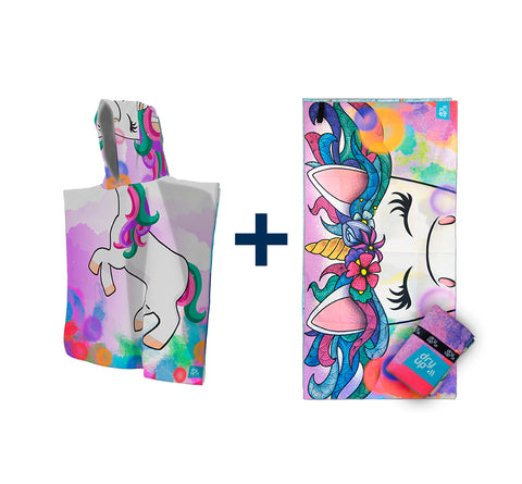 PROMO Toalla CARAMELO + Poncho UNICORNIO
